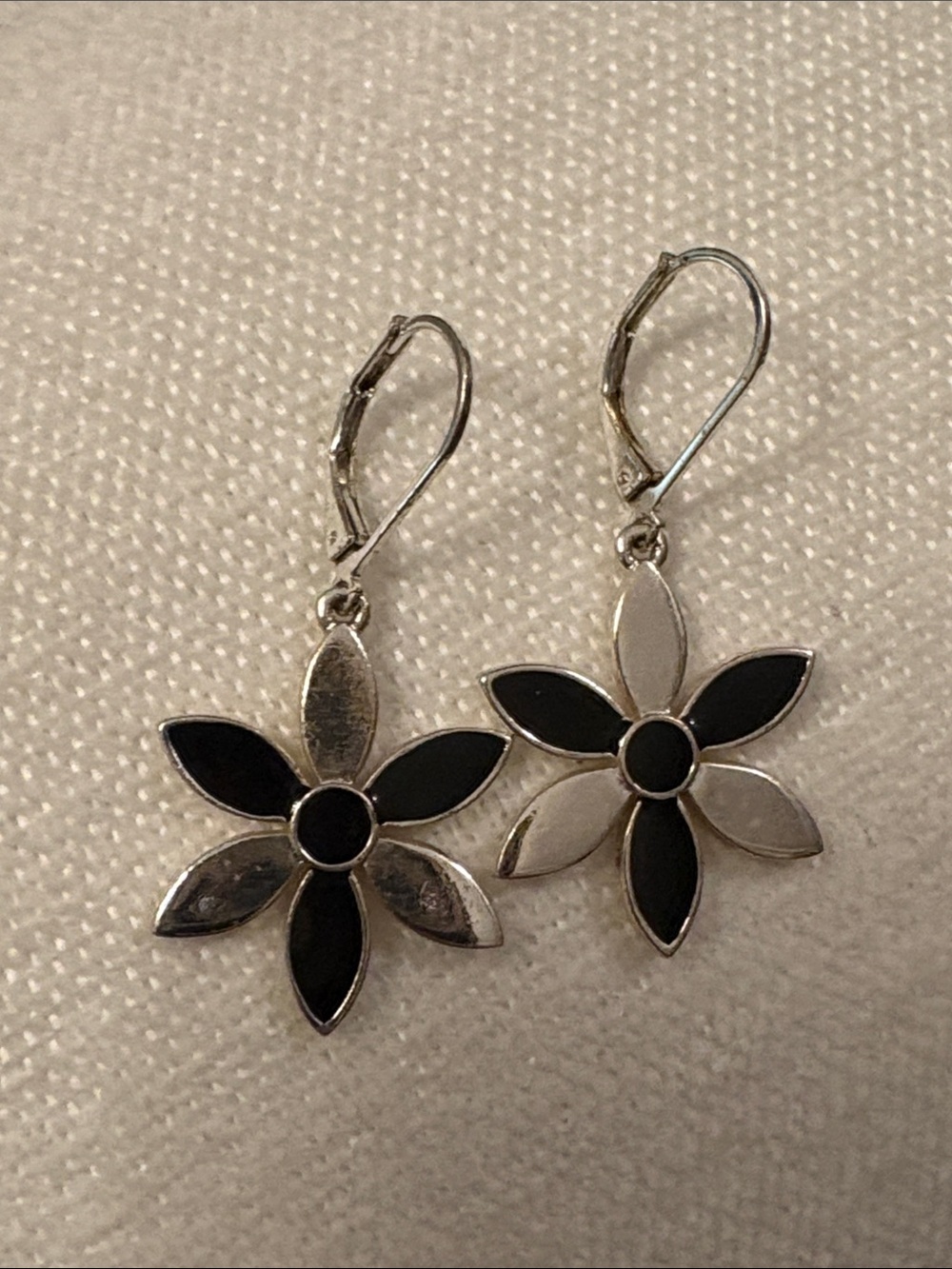 Silver and Black Floral Drop Earrings - Women Jewelry